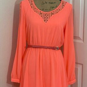 Elegant Coral Dress with Lace Detail